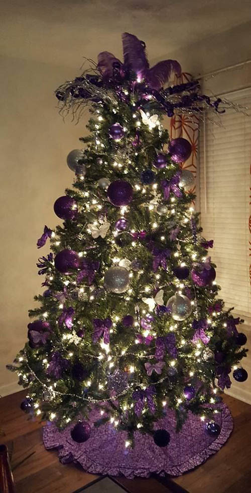 christmas tree decorations purple silver