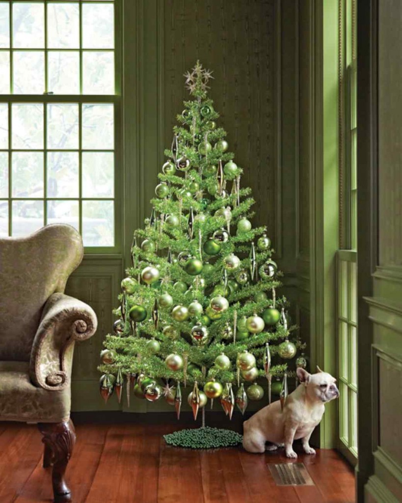 Modern, Natural Flocked Green and Pink Christmas Tree ...