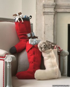 Use your imagination to come up with great christmas stockings and stocking fillers. Photo Credit: http://www.marthastewart.com/sites/files/marthastewart.com/images/content/web/goodthings/gtspe_sweatstoc01_xl.jpg