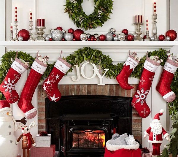 Red Fireplace Mantel Decorations Christmas Celebration All